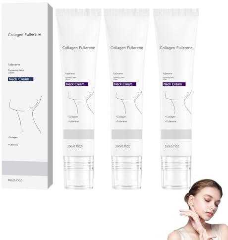 Magic Collagen Fullerene Creme, 2026 Magec Cream, Straffende und straffende Nackencreme für kreppige Haut, mit fünf Rollen, reduziert Falten und Doppelkinn (3 stab)