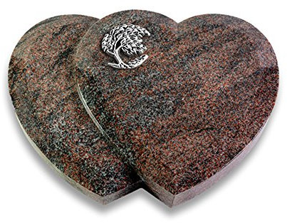 Grabplatte, Grabstein, Grabherz, Urnengrabstein Modell Amoureux 40 x 30 x 7 cm Paradiso-Granit, poliert inkl. Gravur (Aluminium-Ornament Baum 1)