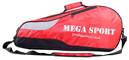 Tennis Bag with Shoe Compartment, Badminton Equipment Bag, Racket Cover Holder Case Carrying Bag for Squash, Pickleball, Fitness, Sports (4 Rackets, Red)