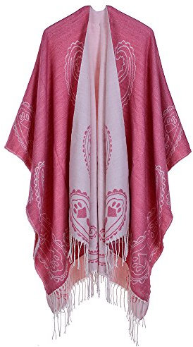 UK_Stone Poncho Damen Cape Trachtentuch Umhang Stola Schultertuch Klassischer Stil aus Acrylic mit Cashew-Blumenmuster Herbst und Winter, Rosa