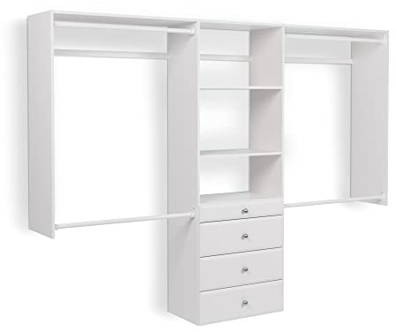 Easy Track OK7272 Deluxe Tower Closet Storage Wall Mounted Wardrobe Organizer Kit System with Shelves and Drawers for Bedroom with Hardware, White
