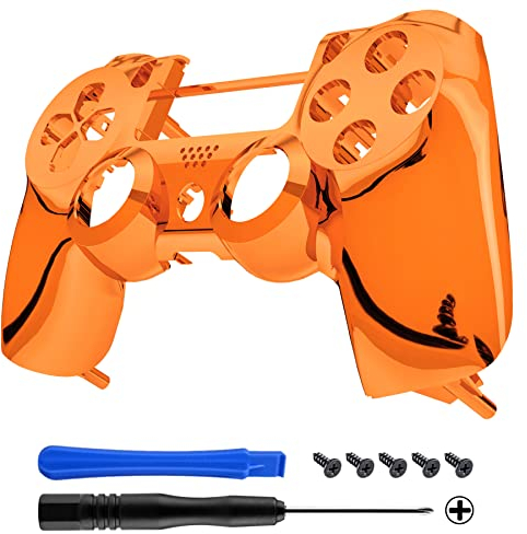 eXtremeRate PS4 Controller Obere Hülle Case Schutzhülle Cover Oberschale Skin Schale Gehäuse Shell für Playstation 4 PS4 Slim PS4 Pro Controller CUH-ZCT2 JDM-040 JDM-050 JDM-055(Chrome Orange)