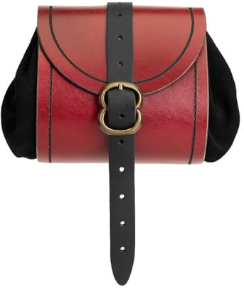 Andracor - Zweifarbige Gürteltasche Streuner - Geräumige Seitentasche aus Leder mit floraler Schnalle - Braun Grün Rot Schwarz - Zubehör für LARP Mittelalter Wikinger & Steampunk