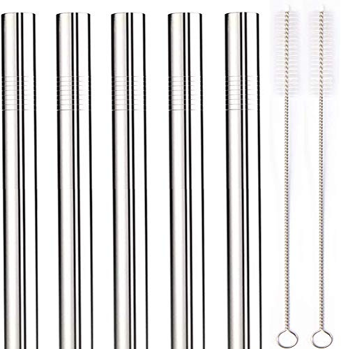 Paille Bubble Tea Réutilisables, Kit Bubble Tea 12mm Grande Paille Inox, Paille Metal avec Brosses et Sac pour Boba, Smoothies, Bubble Tea Perles