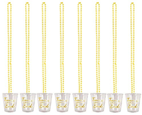 HENBRANDT 8 Pc Team Bride Hen Party Shot Glass Necklace - White And Gold