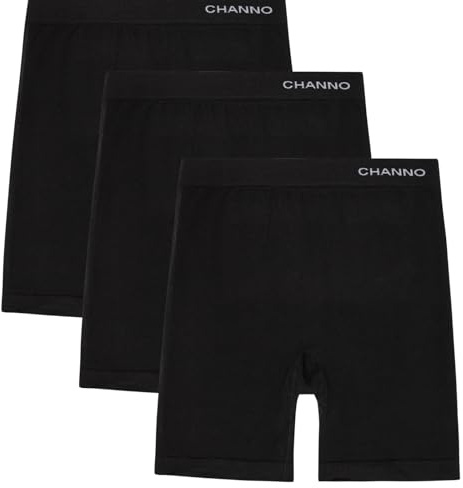 Channo Pantaloncini Anti sfregamento in Cotone, con Sostegno Leggero, Tessuto Morbido ed Elasticizzato - Confezione da 3, Nero, L