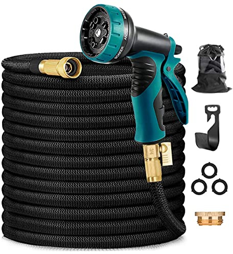 COOLPEEN 30,5 m-2, erweiterbarer Garten, 30 m, auslaufsicher, 10 Funktionen, Sprühdüse, flexibles Wasser, einziehbarer Schlauch mit 1,27 cm massivem Messinganschluss und Aufbewahrungstasche, Schwarz