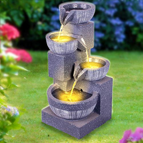 Gartenbrunnen Brunnen Zierbrunnen Zimmerbrunnen Springbrunnen Brunnen mit LED-Licht 230V Wasserfall Wasserspiel für Garten, Gartenteich, Terrasse, Balkon Sehr Dekorativ (7-GB021114-5)