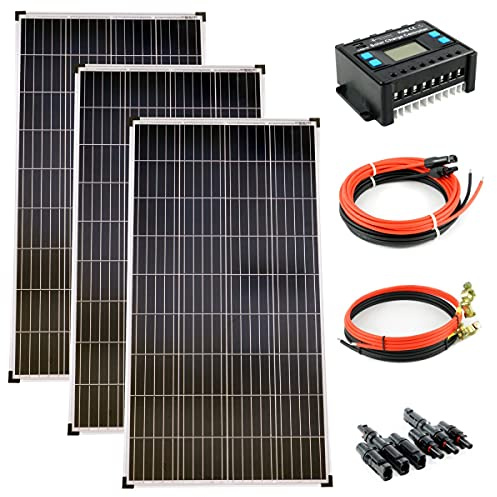 solartronics Komplettset 3x130 Watt Poly Solarmodul 30A Laderegler blau Photovoltaik Solarkabel Solarstecker Inselanlage