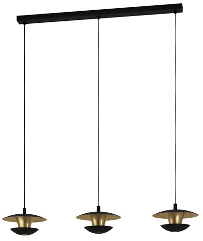 EGLO LED Pendelleuchte Nuvano, 3 flammige Hängelampe | Hängeleuchte aus Metall in Schwarz, Gold, Esstischlampe, LED Wohnzimmerlampe hängend mit GU10 Fassung, warmweiß