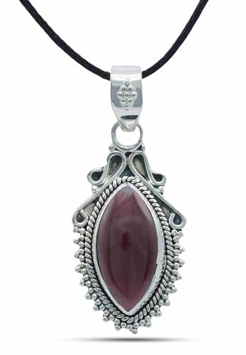 mantraroma Collana con ciondolo in argento 925 con pietra preziosa rossa granata, collana con ciondolo in argento sterling da donna, regalo