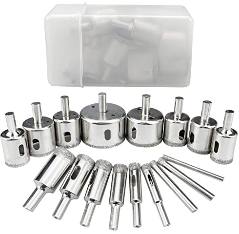 Boloest 17pcs Diamond Drill Bit Kit - Titanium Alloy, Diamond Coated - Glass, Tile, Marble, Granite & Ceramic - 4-50mm