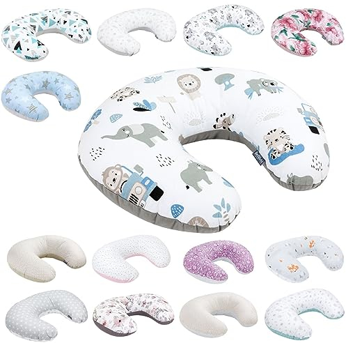 Bellochi Stillkissen, Stillkissen klein - Stillhörnchen, Stillkissen mond, Nursing Pillow, Baby Pillow, Breastfeeding Pillow, Stillmond für unterwegs - 100% Baumwolle Safari