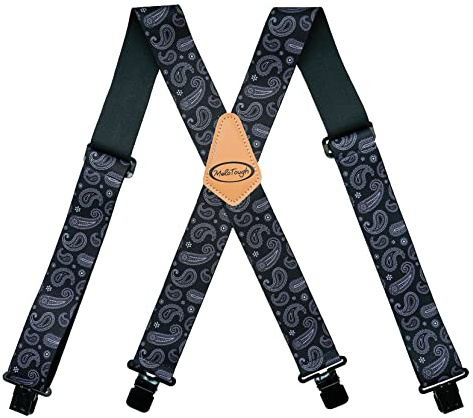MELOTOUGH Men's Suspenders Fully Elastic 2 inch Wide X back Heavy Duty Work Suspenders (Black Paisley)