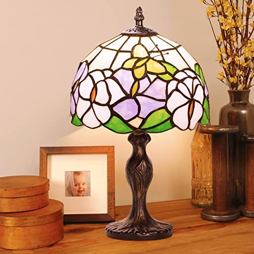 7CDXD Lampada Stained Glass da Tavolo 8 Pollici Vintage Lampade con Paralume in Vetro Colorato Artigianale e Base in Metallo per Decorare la Camera da Letto il Soggiorno lo Studio