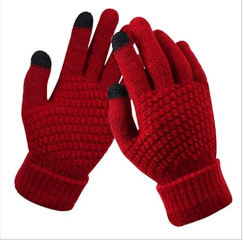 BSLVWG Damen Winter Thermo Strickhandschuhe - Touchscreen, Warm, Geeignet für Laufen, Fahren, Radfahren, Wandern, Skifahren (Rot)
