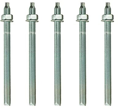 Isolbau Ankerstangen M10 x 170 mm - 5 Stück ETA Zulassung Gewindestange Verbundanker verzinkt mit Mutter & Unterlegscheibe Schwerlast-Anker Schwerlast-dübel
