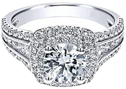 ASFKIPMF Anillo de plata de ley 925 con diamantes de imitación cuadrados de princesa de doble capa con circonita superflash de 4 quilates, circonita infinita, halo de compromiso, tamaño T1/2