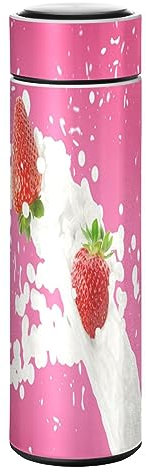 KAAVIYO Erdbeermilchshake Pink Art Wasserflasche Wasserkanne Edelstahl Isolierte Isolierflasche Auslaufsicher