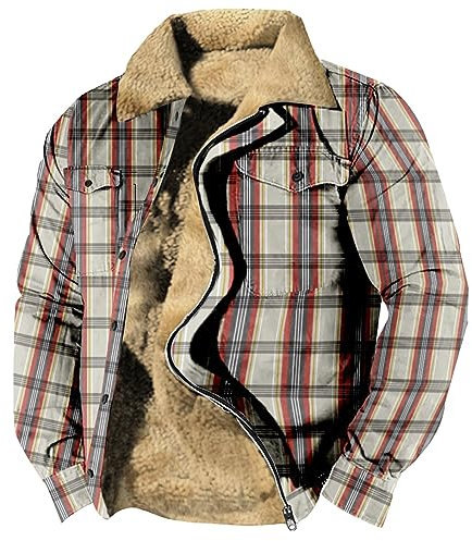 LUNULE Fleecejacke Herren Warm Outdoor Fleecejacke Warm Gefüttert Warnjacke Herbst Winter Warm Plaid Fleece Holzfällerhemd Mit Kapuze Lässige Outdoor Kariertes Herren Jacke (Multicolor, 4XL)