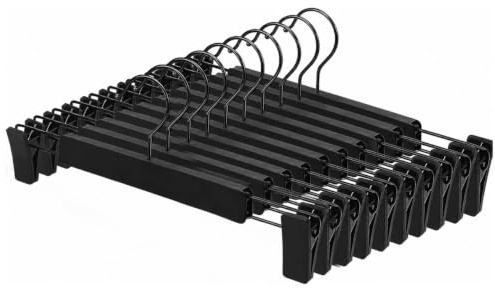 LATRAT Lot de 10 Cintres pour Pantalon, Cintres Porte-Jupes, avec 2 Clips réglables antidérapants, Crochets pivotants à 360,pour Pantalons Jupes Chaussettes sous-Vêtements, Noir