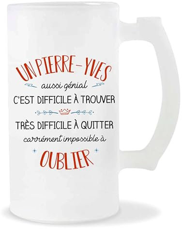 Planetee Chope Pierre-Yves aussi génial | Idée Verre à bière Pinte Anniversaire Cadeau Apéro Noël Secret Santa Fête des Pères Humour