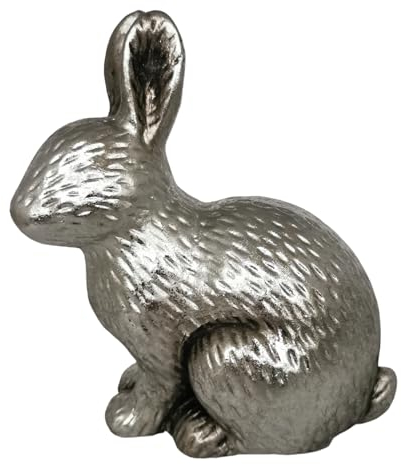 Goldbach Hase 18cm groß Silber, aus Keramik, Ostern Figur Osterhase hockend XL modern Dekofigur Osterdeko