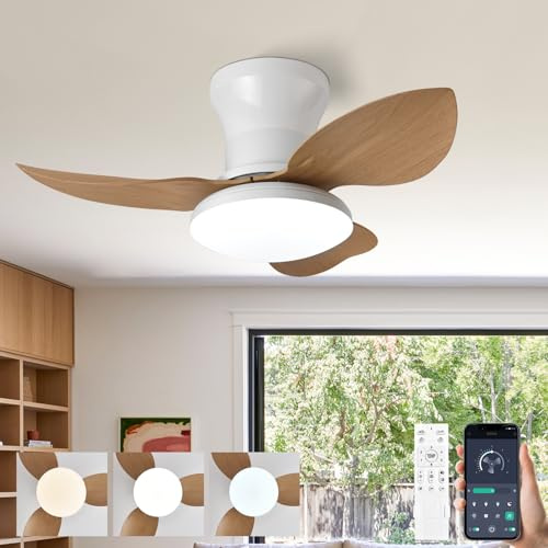 Ventilador De Techo Con Luz 3 Aspas ABS , Modernos Ventilador Lampara Techo Con Mando, Regulable, Reversibles Motor DC, Temporizador, Ventiladores De Techo Rusticos Para Dormitorio Salon-Woodgrain