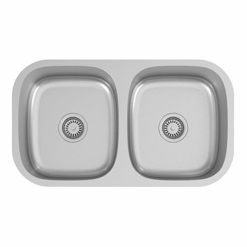 Lussena® 785 x 450mm Stainless Steel Kitchen Sink 2.0 Double Bowl Sinks Undermount Installation, Free Basket Strainer Waste
