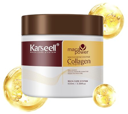 Karseell Kollagen Haarmaske 100ml, Arganöl Haarpflege Tiefenreparatur Kollagen Haarmaske für Sehr Trockenes Haar, Geschädigtes Haar, Alle Haartypen