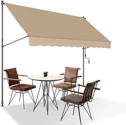 GMBAYUE Tenda da Sole a Bracci Manovella, Tenda da Sole a Morsetto con Manovella, Telaio Telescopico Senza Forare, Regolabile in Altezza, Idrorepellente(Polo negro+beige,350cm(138in))