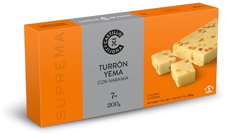 Castillo de Jijona Nougat au jaune grillé à l'orange 200 g - Nougat original - Tradition et créativité - Sans gluten - Qualité suprême - Recette artisanale - Fabriqué en Espagne (Jijona)