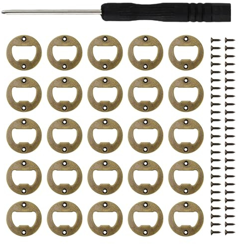 0XBIT BieröFfner, 25 Stück Rundes FlaschenöFfner Einsatz | Durchmesser 39,5 mm, Bierflaschenöffner, Metall mit Schraube, Geeignet für Zuhause, Gastronomie, Party