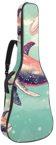 Gitarrentasche für Akustikgitarre mit zwei Taschen, Kunst-Rosa, Wal-Ozean, wasserabweisend, doppelt verstellbarer Schultergurt, Gitarrentasche, Art Pink Whale Ocean, 42.9x16.9x4.7 in, Stilvoll