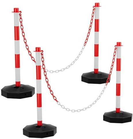 Sonnewelt 4 Stück Absperrpfosten, Kettenpfosten zum Befüllen mit Sand und Wasser, 1,4 m Kunststoffketten rot weiß, Sperrpfosten Absperrketten geeignet für Parkplatz, Auffahrt, Straßenunterhaltung