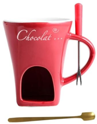 Colcolo Chocolate Fondue Pot Ceramic Hot Pot Melting Mug Butter Warmer Set Fondue Mug for Birthday Gifts Valentines Day Party Dinner, Red