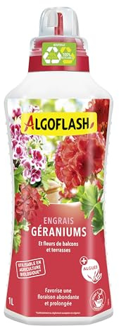 Algoflash Engrais Liquide Géraniums et Toutes Fleurs de Balcon, Utilisable en Agriculture Biologique - 1 L, Marron