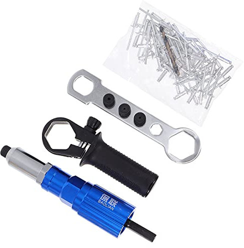 OKUMEYR Set De Remachadora Eléctrica Adaptador y Herramienta De Remachado 50 Remaches y Broca Para Taladro De Instalar