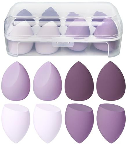uego de 8 Esponjas de Maquillaje Mezcla de Belleza, para una Base Impecable, líquidos, Cremas y Polvos, Regalo para Mujeres (Violet)
