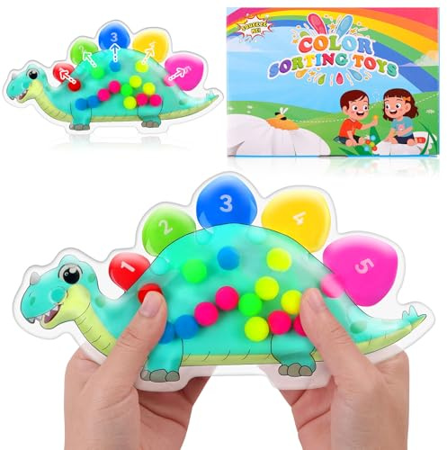 Ainiv Jouet Sensoriel Anti Stress pour Enfants, Jouets Sensoriels de Tri des Couleurs, Jouets Éducatifs de Correspondance des Couleurs, pour Les Enfants d'Âge Préscolaire - Dinosaure
