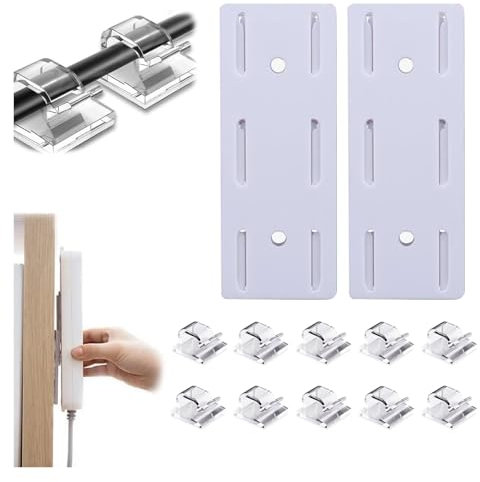 Supporto per Ciabatta, Fissatore per Presa Corrente, Supporto per Presa da Parete, Fissatore per Ciabatta, Supporto Autoadesivo per Telecomando TV Presa Corrente, con 10 Fermacavi Adesivi, 12 Pezzi
