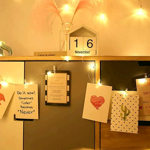 MUCHER Photo Clip String Lights 50 LED USB Photo Peg Fairy Lights 5M Indoor Outdoor Lighting Copper Wire Light with 30 Clips for Bedroom, Wedding Decor, Party, Christmas, Tree Decoration (Warm White)