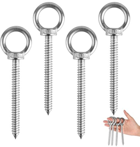 4 Stück Ringschraube m10, 304 Edelstahl Heavy Duty Ösenschrauben, Lang Ösenschraube M10 x 80mm Augenschraube für Hängematten, Markisen, Hängesessel, Schaukelstühle, Festkabel, Blumenampel