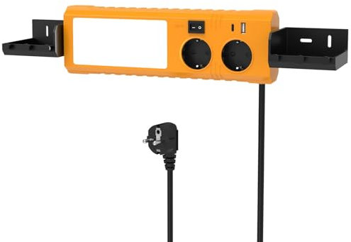 PRINCEWAY Steckdosenleiste Wandmontage mit Zwei Steckdosen, LED Arbeitsleuchte, USB und Type C Ladeanschluss, Schraubendreher Werkzeughalter für Werkstatt, Garage, Atelier Arbeitsbeleuchtung