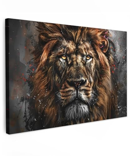 MuchoWow© Bilder Groß XXL Wohnzimmer Deko Modern Wandbild Kunstdruck | 120x80 cm - Leinwand Bild Schlafzimmer über Bett Room Decor Geschenke Löwe - Tiere - Porträt - Schwarz - Luxus