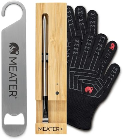 MEATER Plus Bundle: Smart Digital Wireless Meat Thermometer with Heat-Resistant BBQ Mitts & Bar Blade Opener | Bluetooth Range for Grilling, Smoking, Roasting, Baking, and BBQ