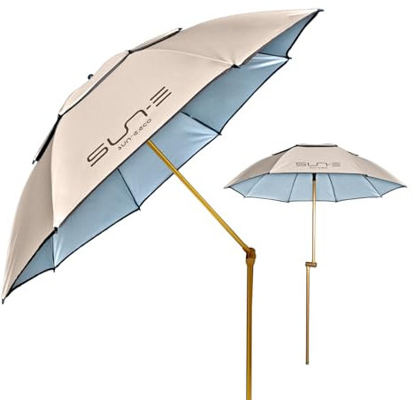 PERLETTI Ombrellone da Spiaggia Giardino Antivento Inclinabile - Ombrello Parasole da Balcone Esterno - Portatile Leggero con Trivella Protezione UV - Ombrellone Mare Grande - Diametro 165 cm