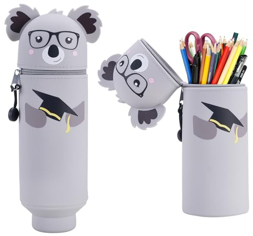 2 in 1 Silikon Federmäppchen – Kawaii Tiermäppchen Koala, Weiches Schulmäppchen mit Reißverschluss, Stehendes Stiftemäppchen für Kinder, Schüler, Büro