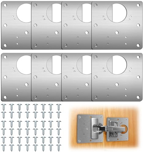 8PCS Hinge Repair Plates with 72PCS Customized Screws, Stainless Steel Cabinet Hinge Repair Plate with Holes, Hinge Repair Kit with 48PCS Screws for Cabinet Drawer Home Furniture Window 3.54 * 3.54''