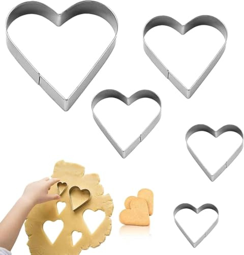 Set of 5 Heart Cookie Cutter,Stainless Steel Heart Shape Cookie Cutters,Suitable for Baking Cookie Dough Valentine's Day Easter Cupcake Gifts